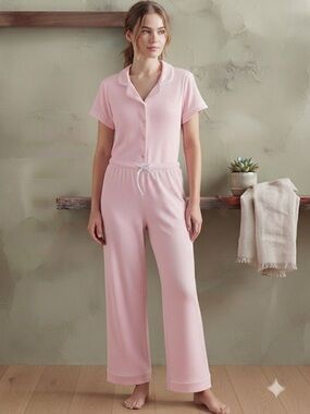 BORN Ribbed Short-Sleeve Pajama Set M Light Pink $45 Retail NWT